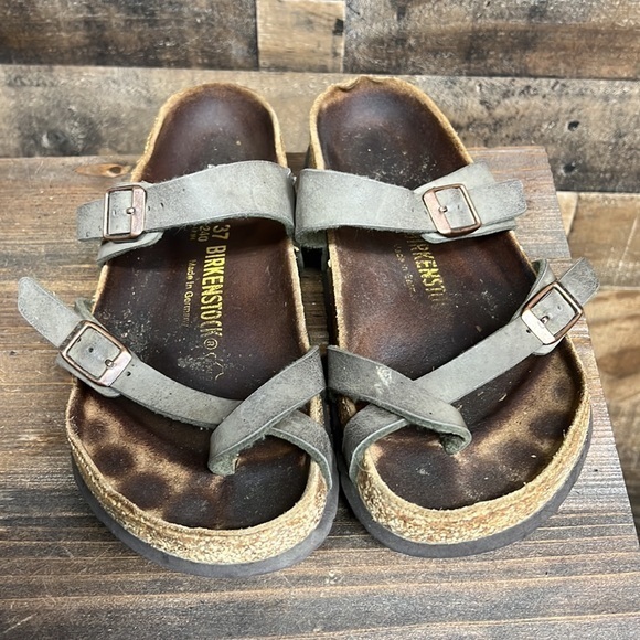 Birkenstock Sandals 37 MAYARI Mocca Buckle Slide Womens 6 Regular Fit Birko-Flor - Picture 4 of 7
